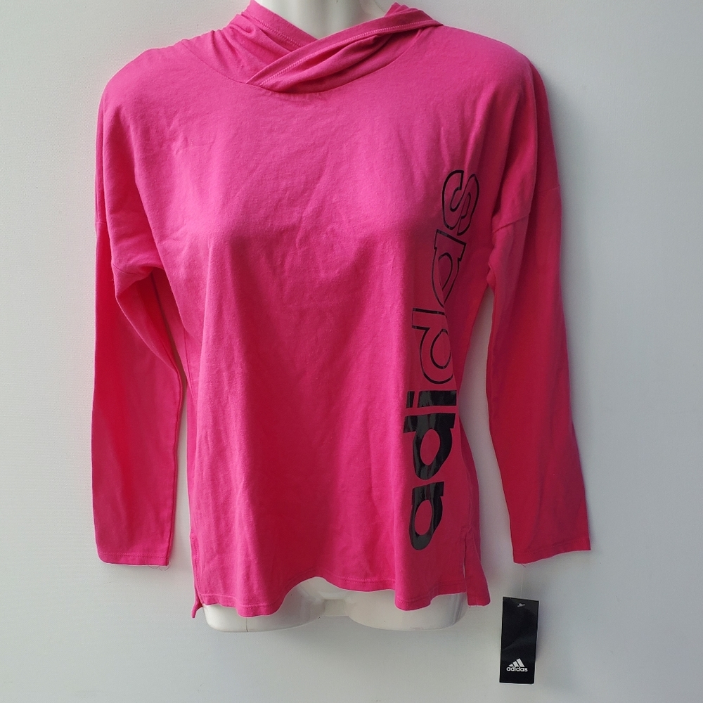 Adidas Hot Pink Hooded Long Sleeve Tee